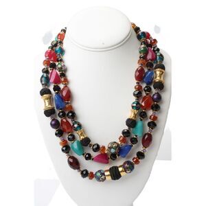 Barrera Womens Gold Tone Multigemstone + Glass Beaded Multistrand Necklace 21"